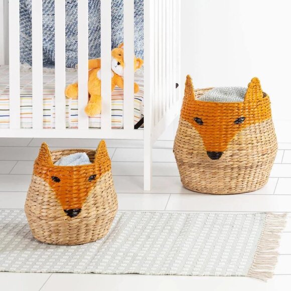 NEW SET OF 2 Natural Hyacinth Weave Steel Hampers FOX BASKETS Storage Nursery - Picture 3 of 11
